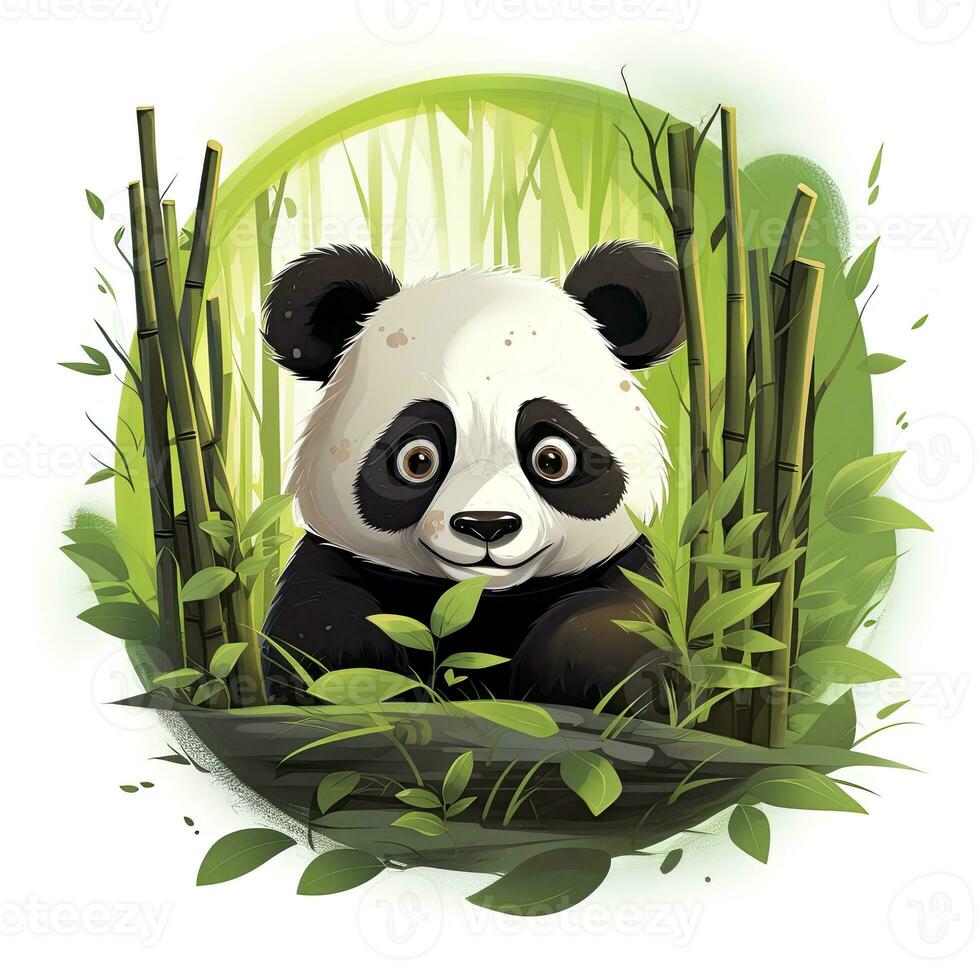 ai gegenereerd schattig panda in de midden- van een bamboe Woud. t-shirt ontwerp. ai gegenereerd foto