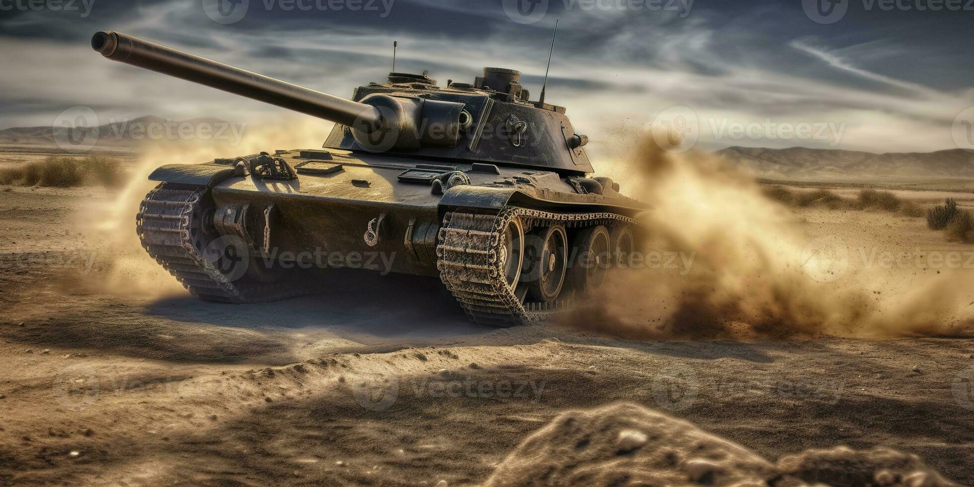 ai gegenereerd een dichtbij omhoog kijken Bij de macht en verwoesting van een wereld oorlog ii tank schieten schelp. ai generatief foto