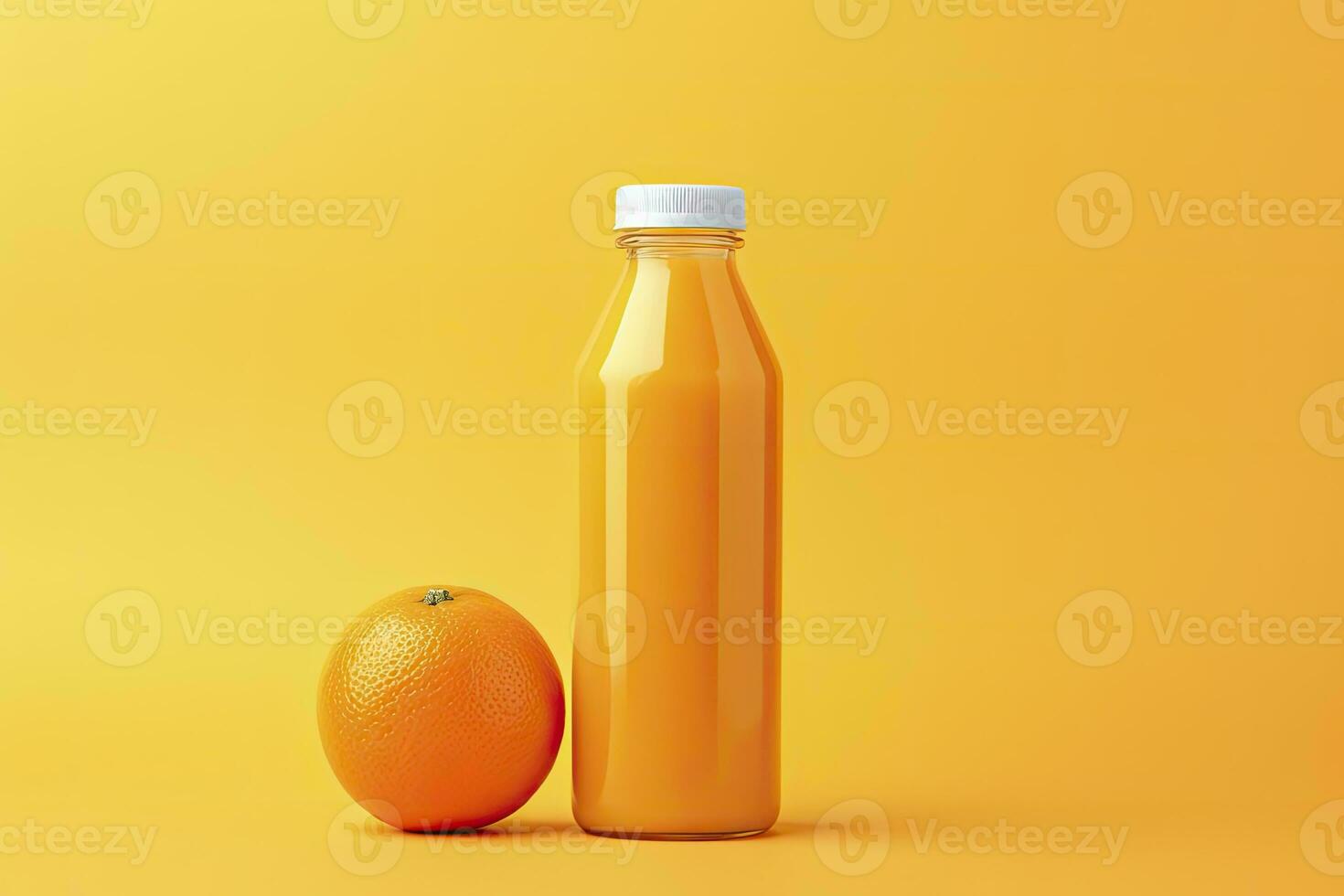 ai gegenereerd oranje sap fles Aan oranje achtergrond. ai gegenereerd foto