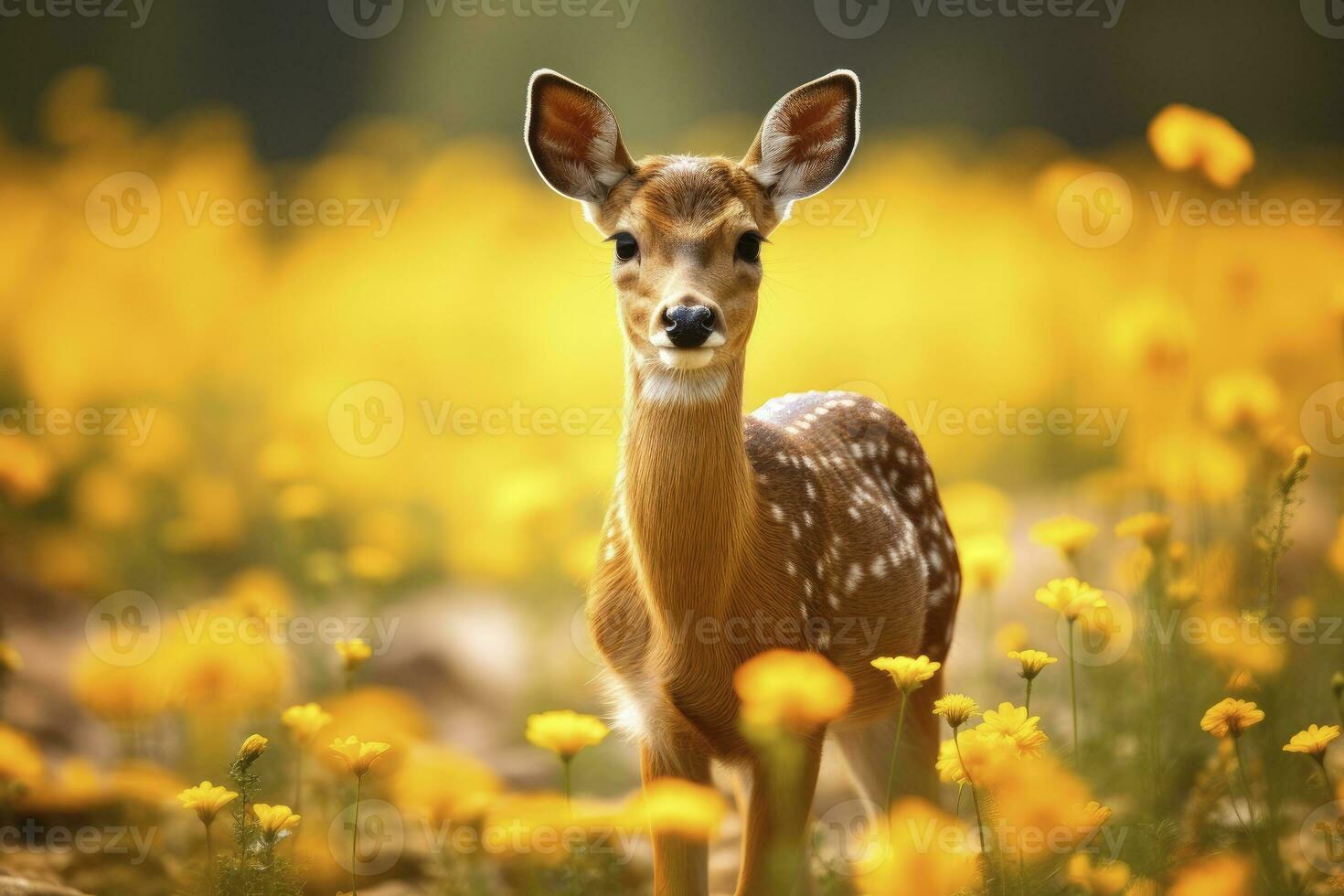 ai gegenereerd vrouw ree hert met mooi bloem. ai gegenereerd foto