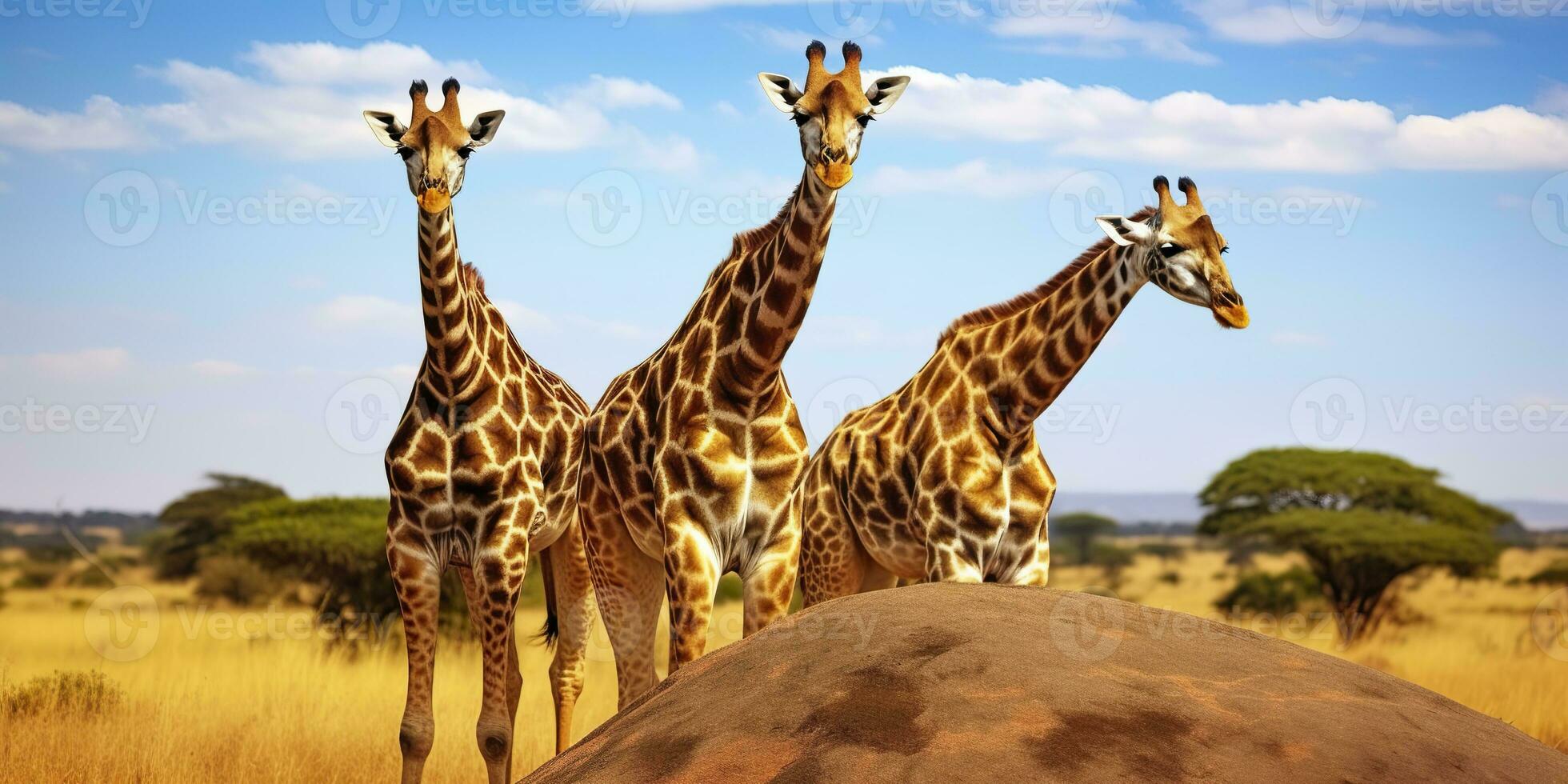 ai gegenereerd giraffen in de Afrikaanse savanne. serengeti nationaal park. Afrika. Tanzania. ai gegenereerd foto