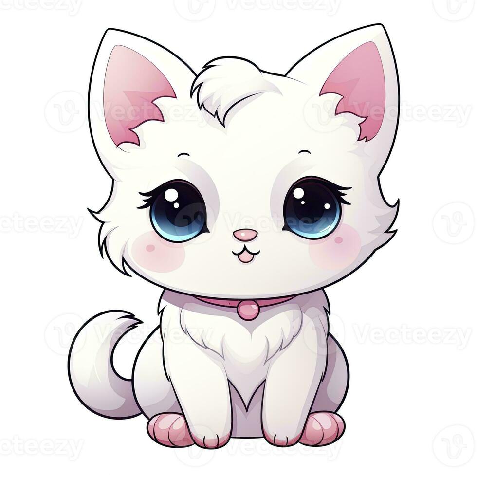 ai gegenereerd schattig kawaii kat clip art icoon wit achtergrond. ai gegenereerd foto