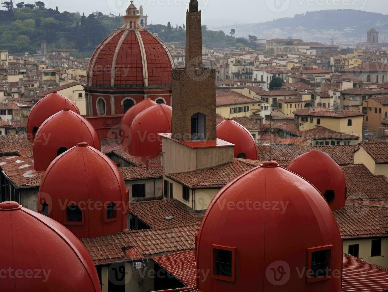 ai gegenereerd de stad van Florence heeft rood daken en koepels achtergrond foto