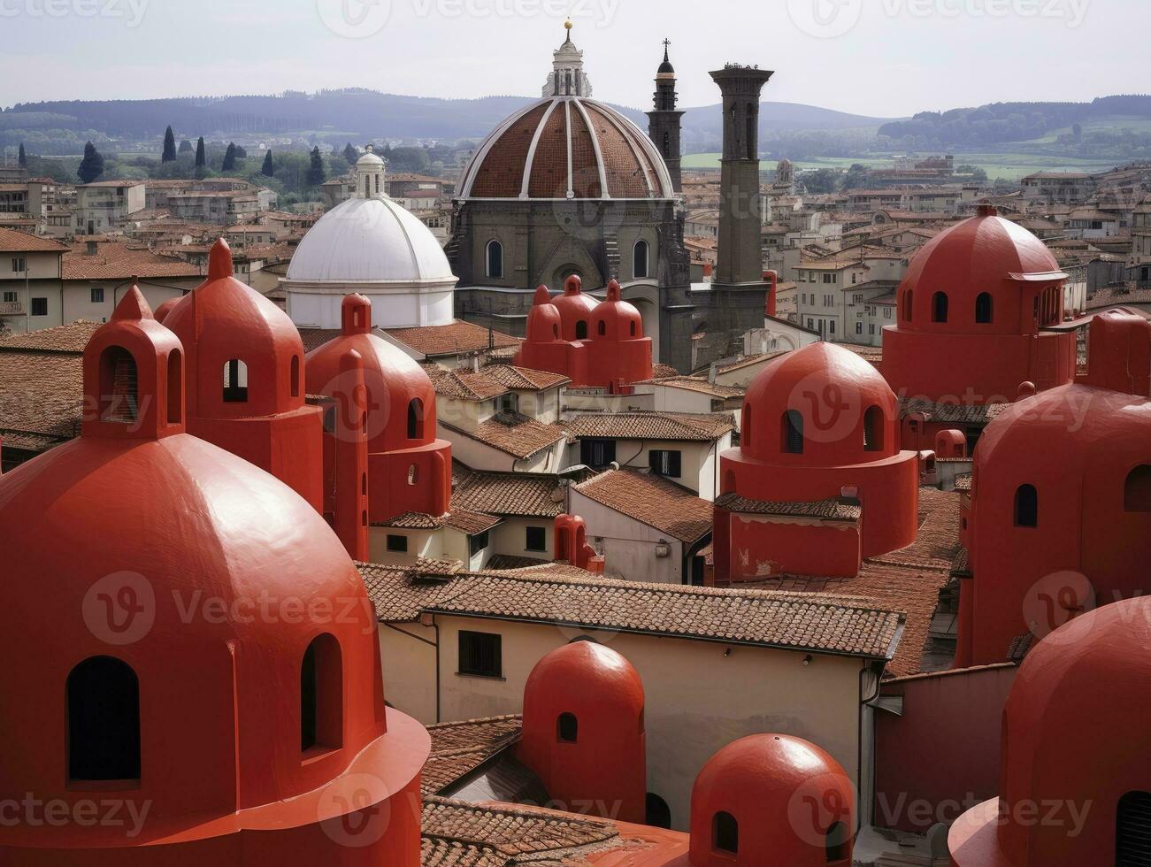 ai gegenereerd de stad van Florence heeft rood daken en koepels achtergrond foto