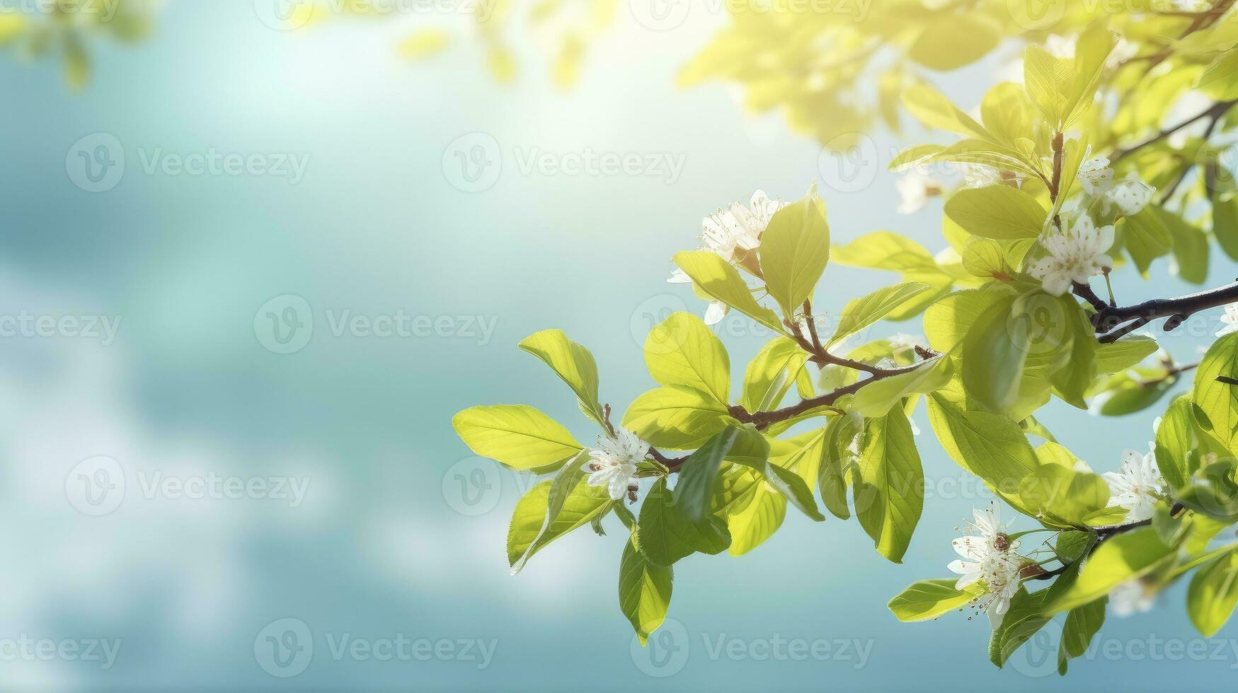 ai gegenereerd voorjaar bloemen met bladeren bloeiend in tuin foto