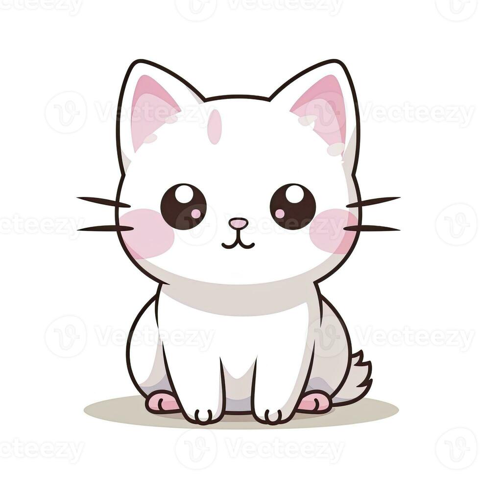 ai gegenereerd schattig kawaii kat clip art icoon wit achtergrond. ai gegenereerd foto