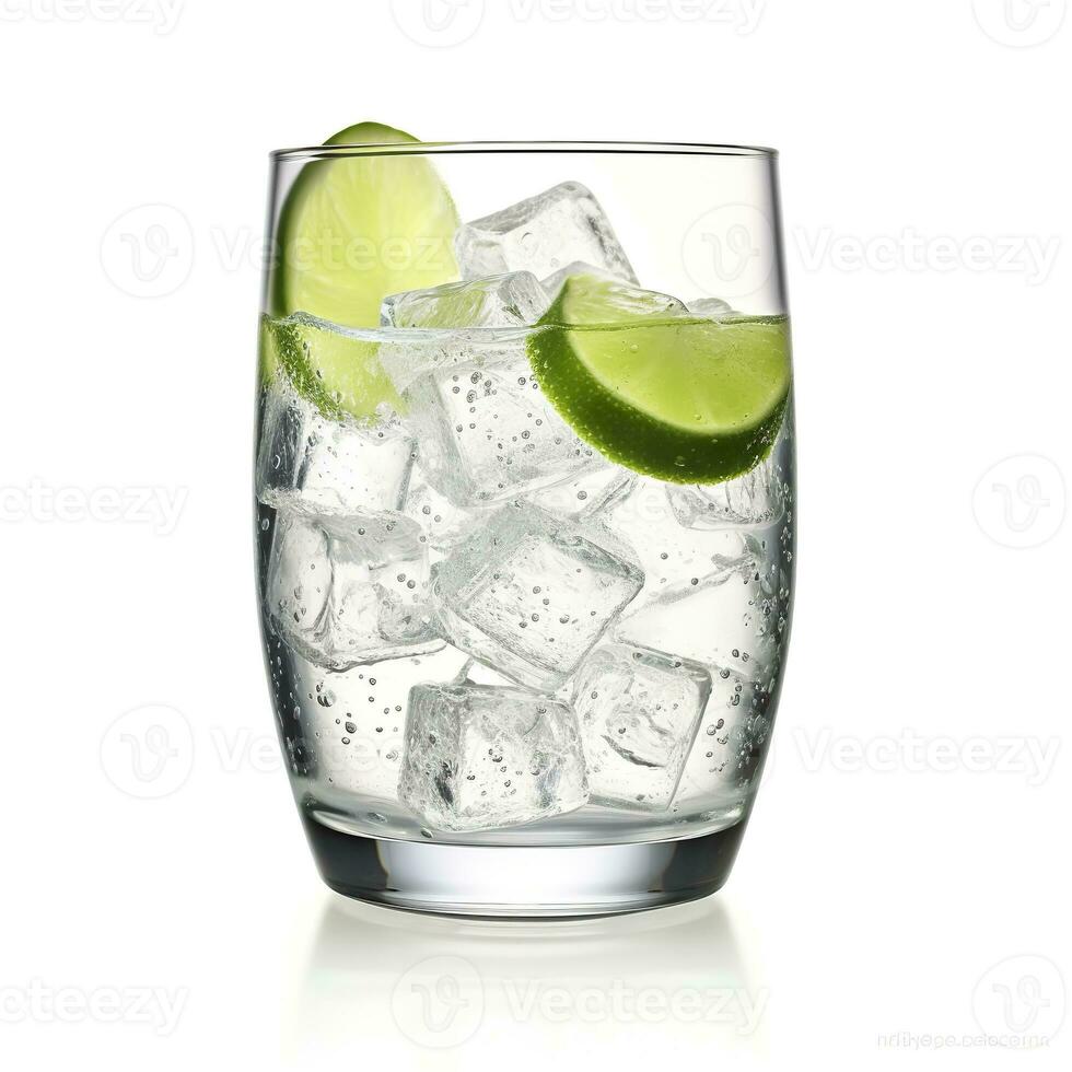 ai gegenereerd gin tonic glas van water met ijs geïsoleerd Aan wit achtergrond. ai gegenereerd foto