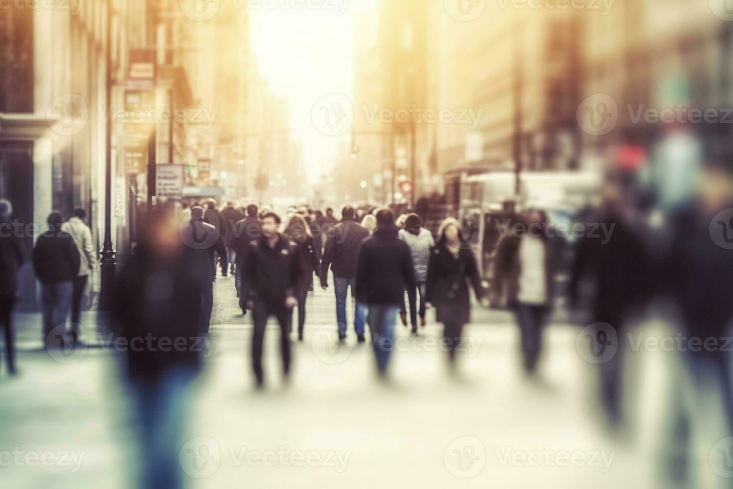 ai gegenereerd wazig bedrijf mensen wandelen in de stad landschap. ai gegenereerd foto