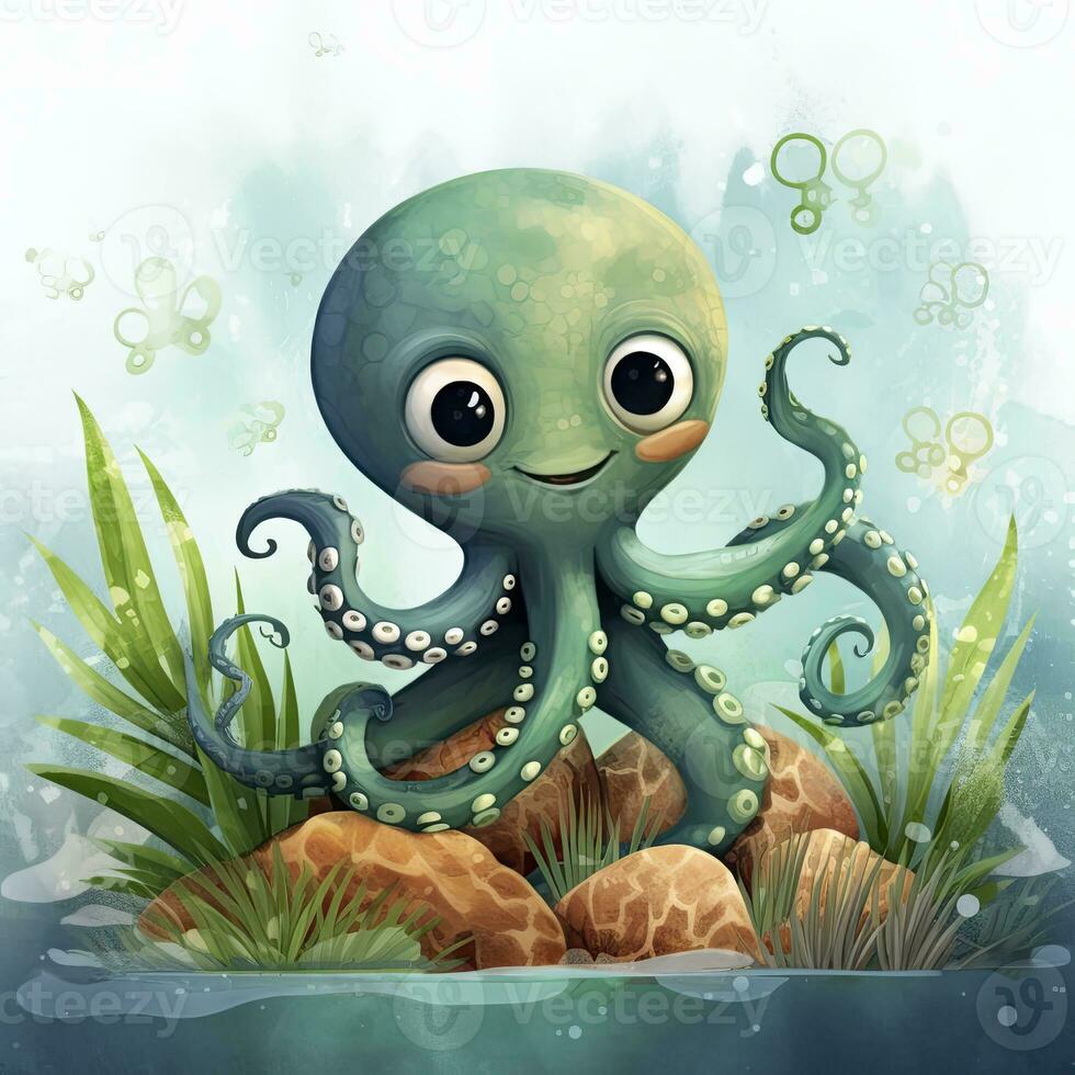 ai gegenereerd waterverf Octopus voor kinderen. ai gegenereerd foto