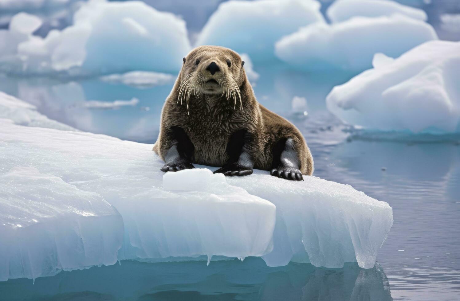 ai gegenereerd zee Otter Aan ijs. ai gegenereerd foto