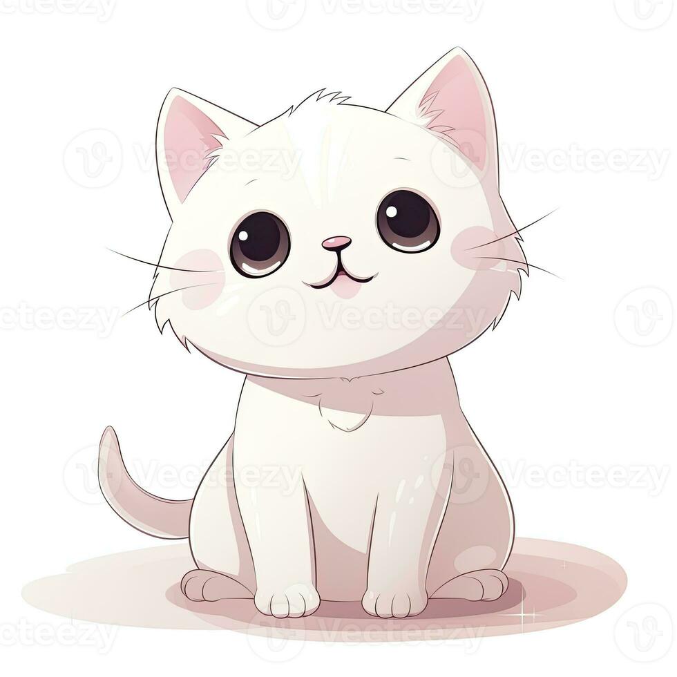 ai gegenereerd schattig kawaii kat clip art icoon wit achtergrond. ai gegenereerd foto