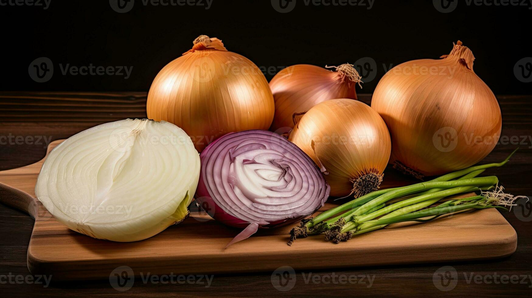 ai gegenereerd vers knoflook Aan de snijdend bord ai generatief foto