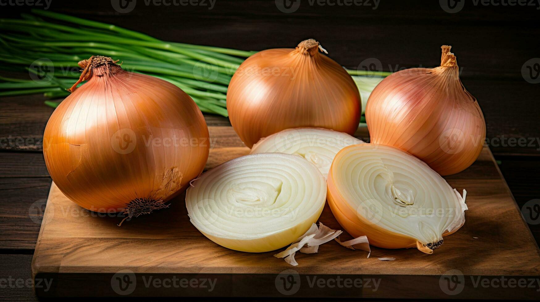 ai gegenereerd vers knoflook Aan de snijdend bord ai generatief foto