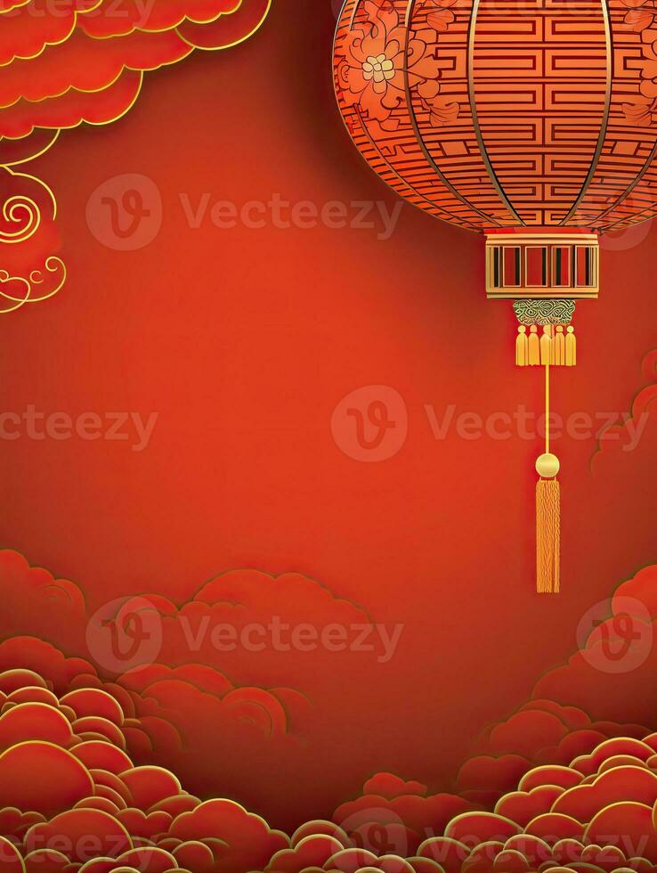 ai gegenereerd portret rood Chinese lantaarn Aan de rood achtergrond ai generatief foto