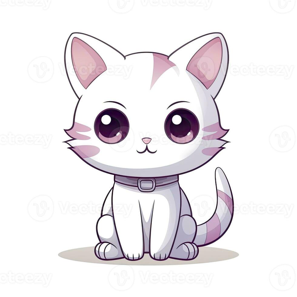 ai gegenereerd schattig kawaii kat clip art icoon wit achtergrond. ai gegenereerd foto