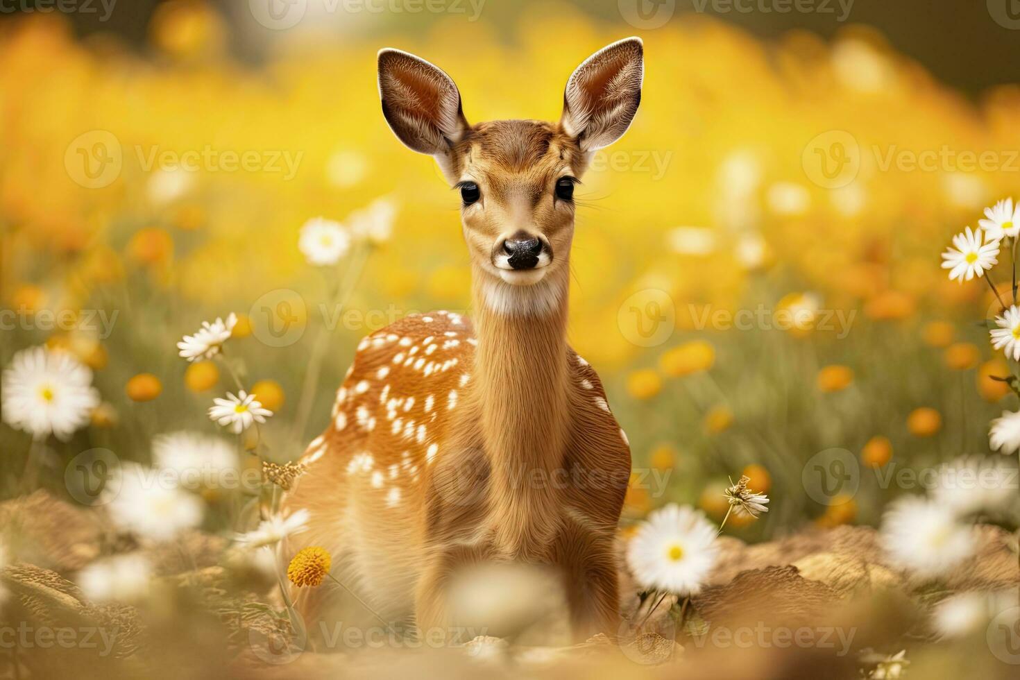 ai gegenereerd vrouw ree hert met mooi bloem. ai gegenereerd foto