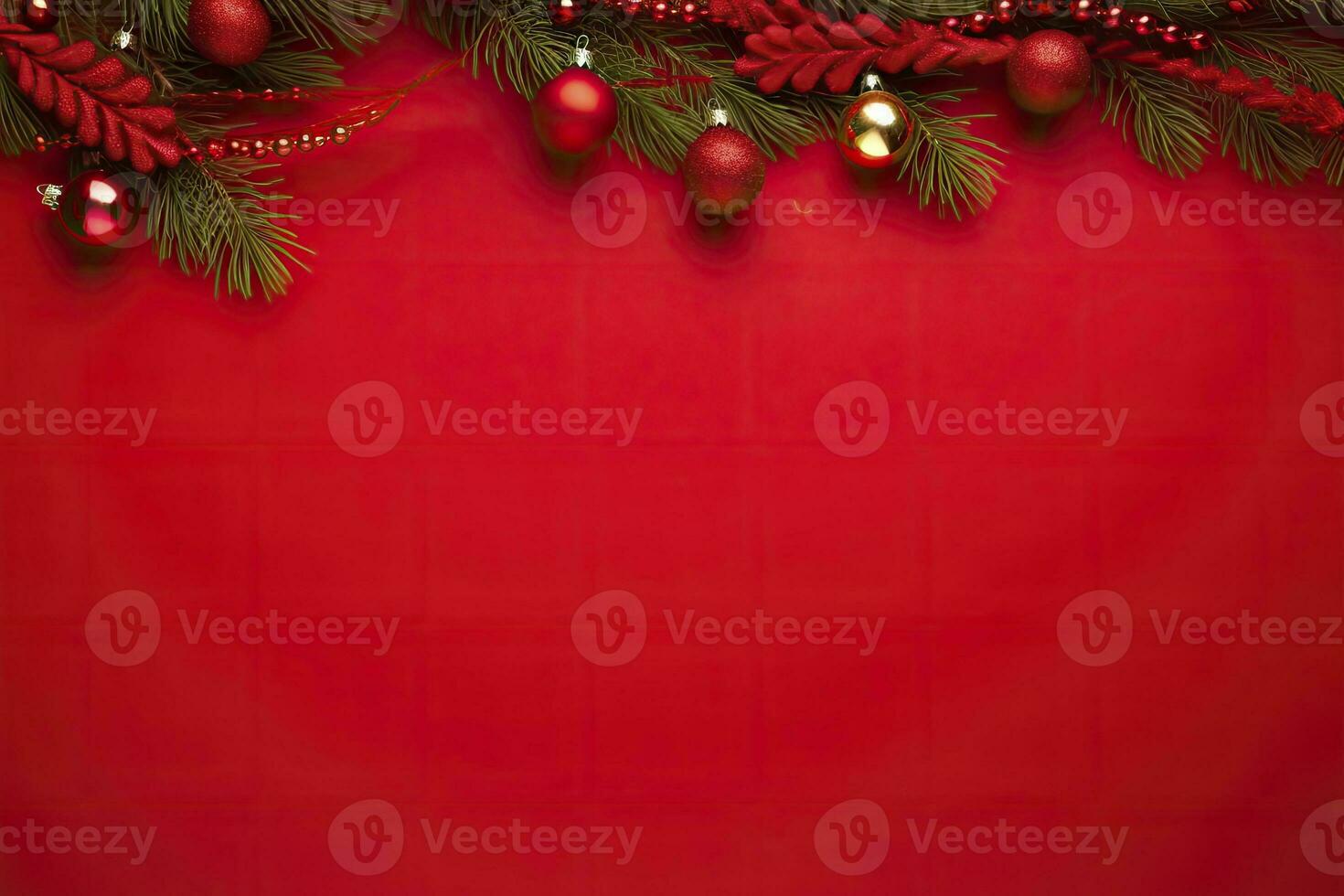 ai gegenereerd Kerstmis of nieuw jaar rood achtergrond met Spar decor. ai gegenereerd foto