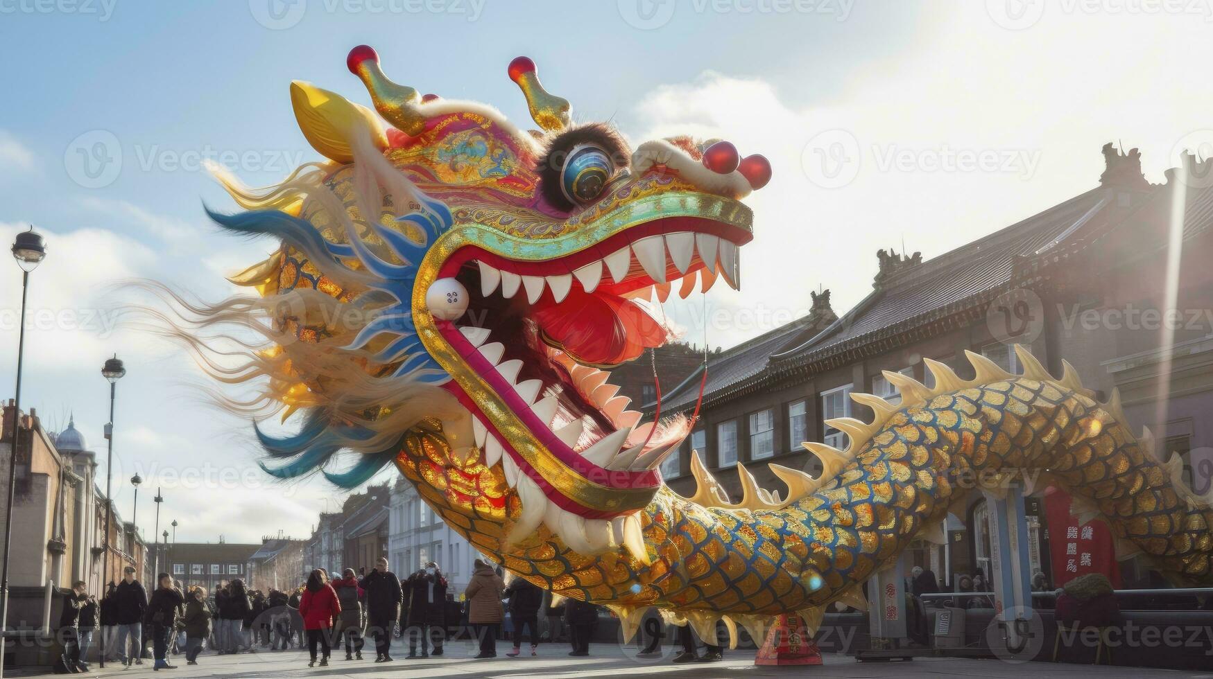 ai gegenereerd Chinese draak onder een helder lucht. ai gegenereerd foto