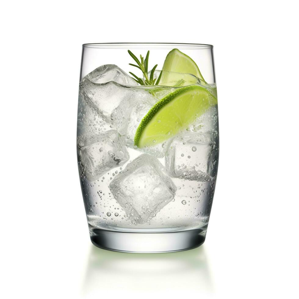 ai gegenereerd gin tonic glas van water met ijs geïsoleerd Aan wit achtergrond. ai gegenereerd foto