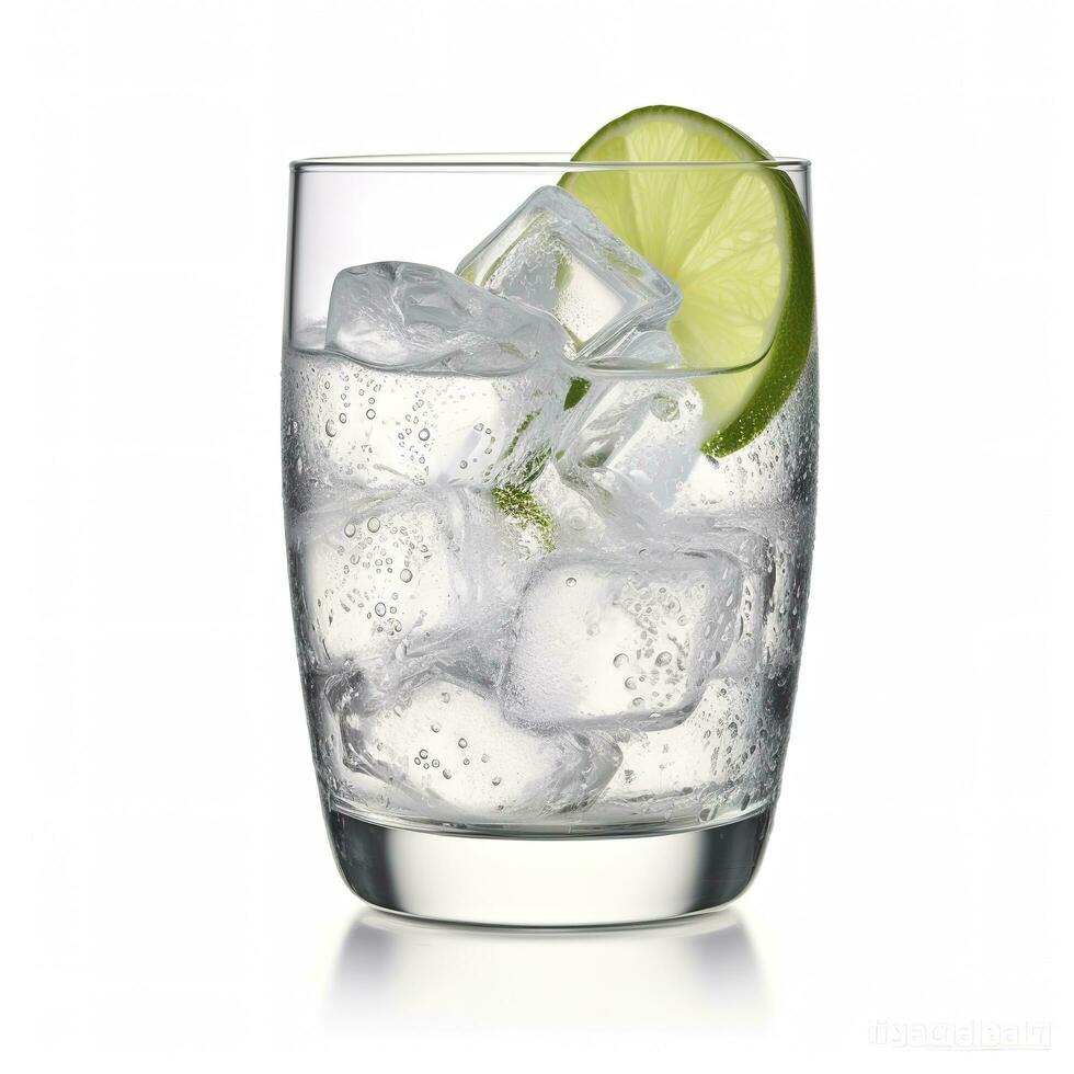 ai gegenereerd gin tonic glas van water met ijs geïsoleerd Aan wit achtergrond. ai gegenereerd foto