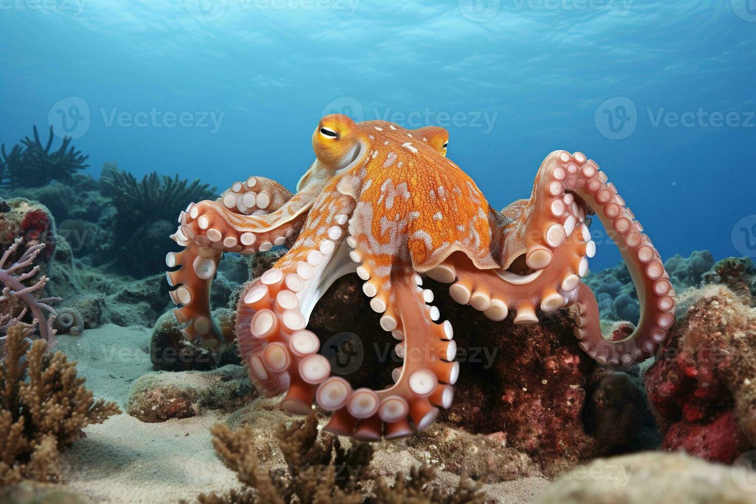 ai gegenereerd Octopus Aan de bodem van de zee. detailopname. foto