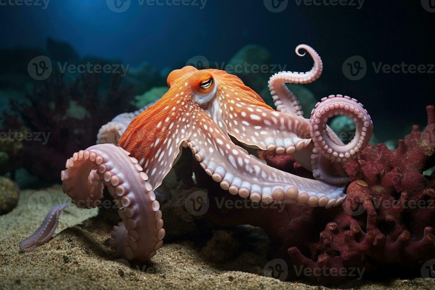 ai gegenereerd Octopus Aan de bodem van de zee. detailopname. foto