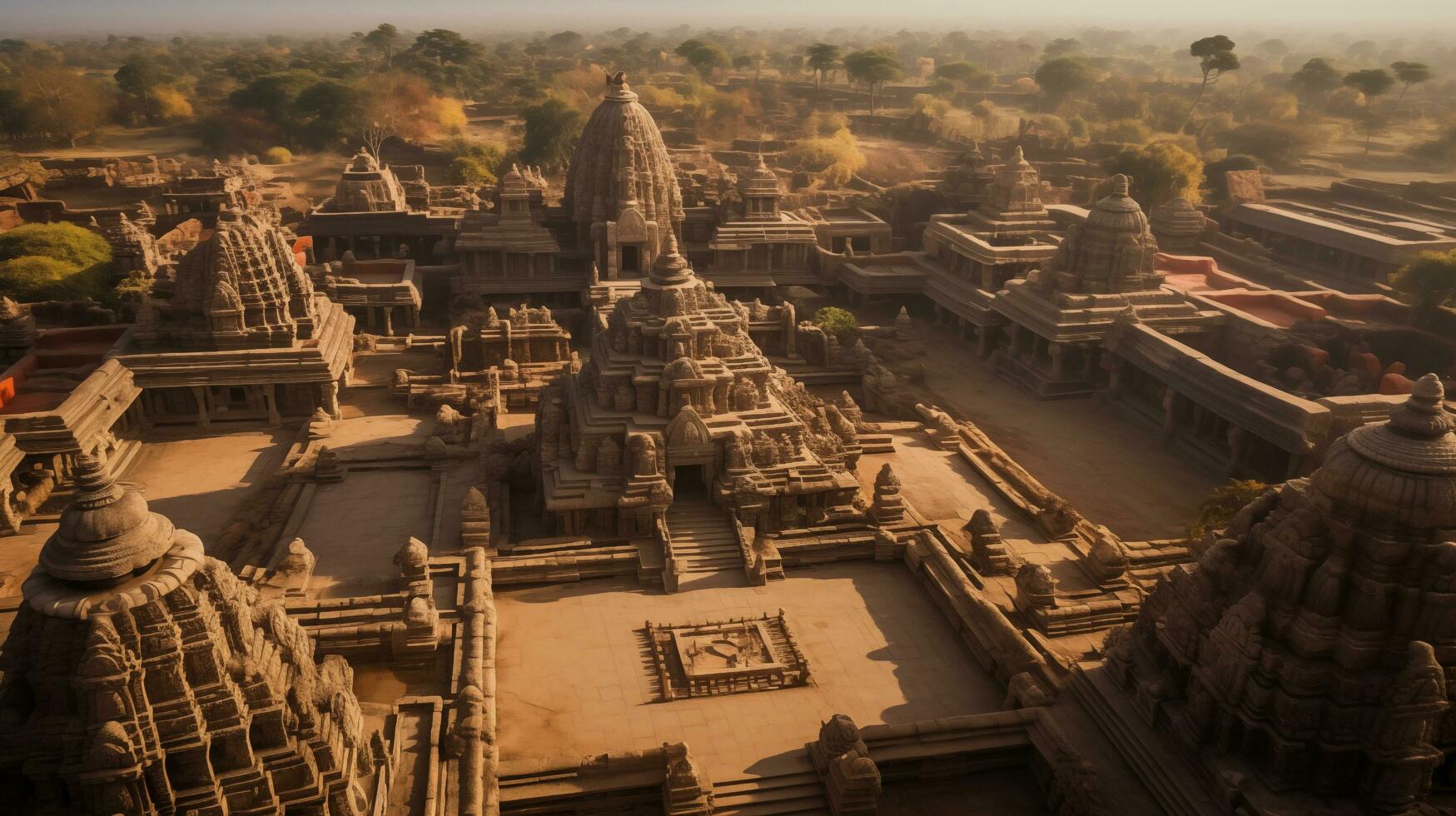 ai gegenereerd oude Indisch tempels van vogel oog visie foto