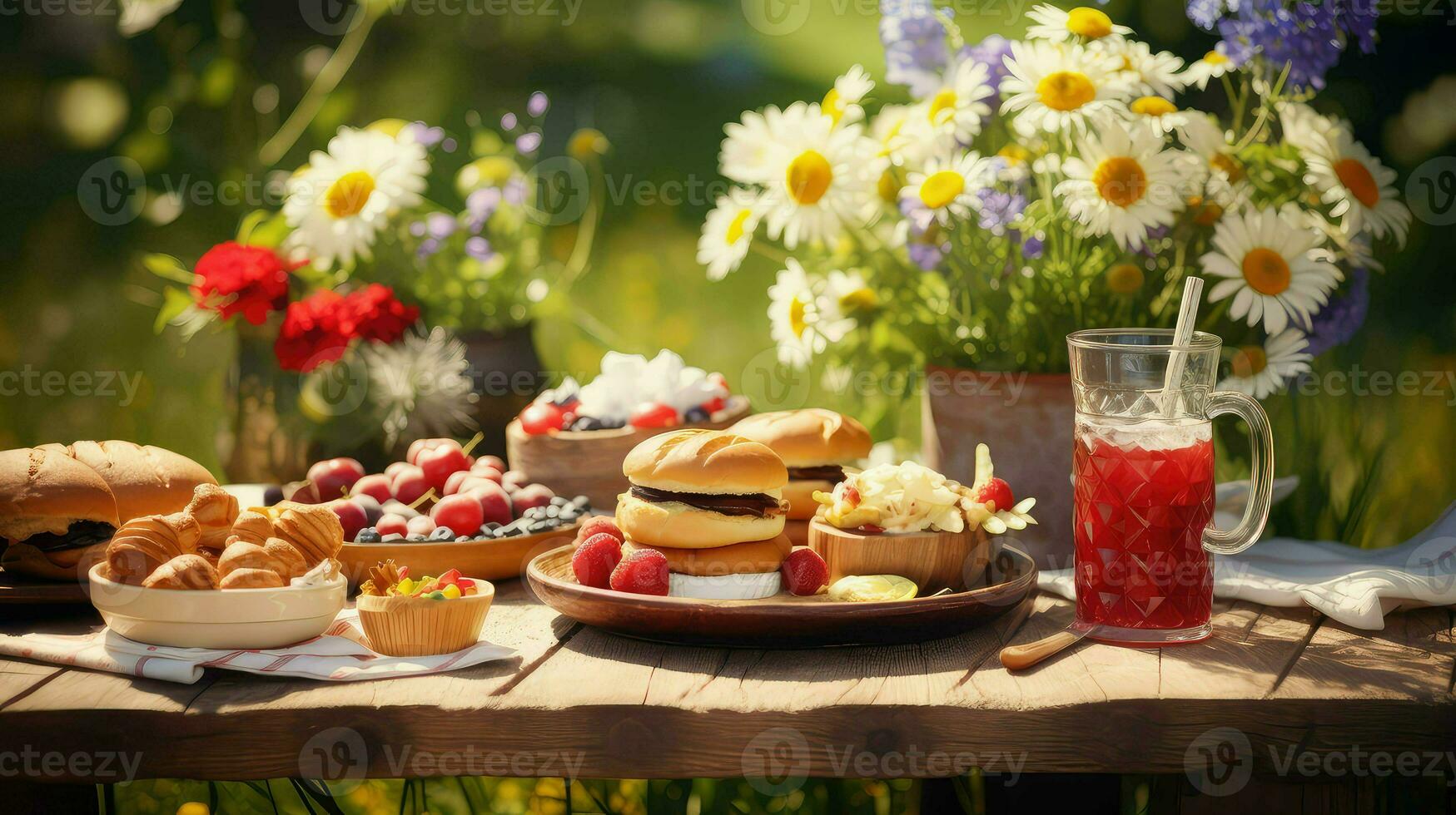 ai gegenereerd hotdogs vakantie picknick voedsel foto