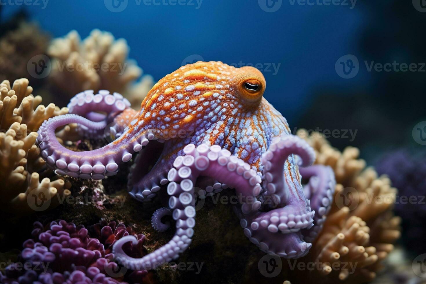 ai gegenereerd Octopus Aan de bodem van de zee. detailopname. foto