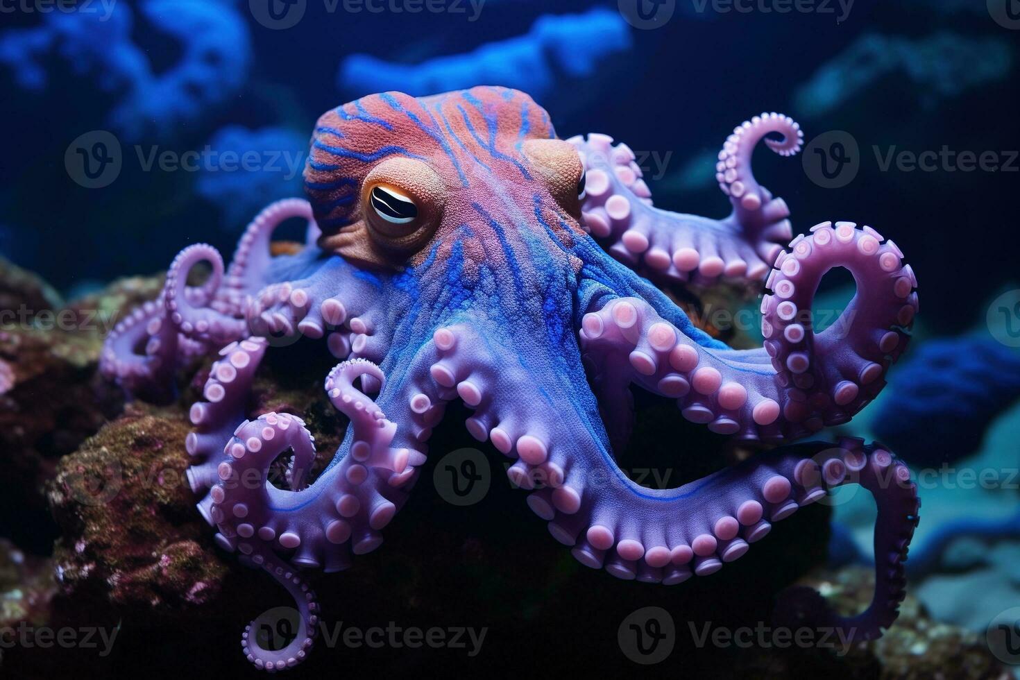ai gegenereerd Octopus Aan de bodem van de zee. detailopname. foto
