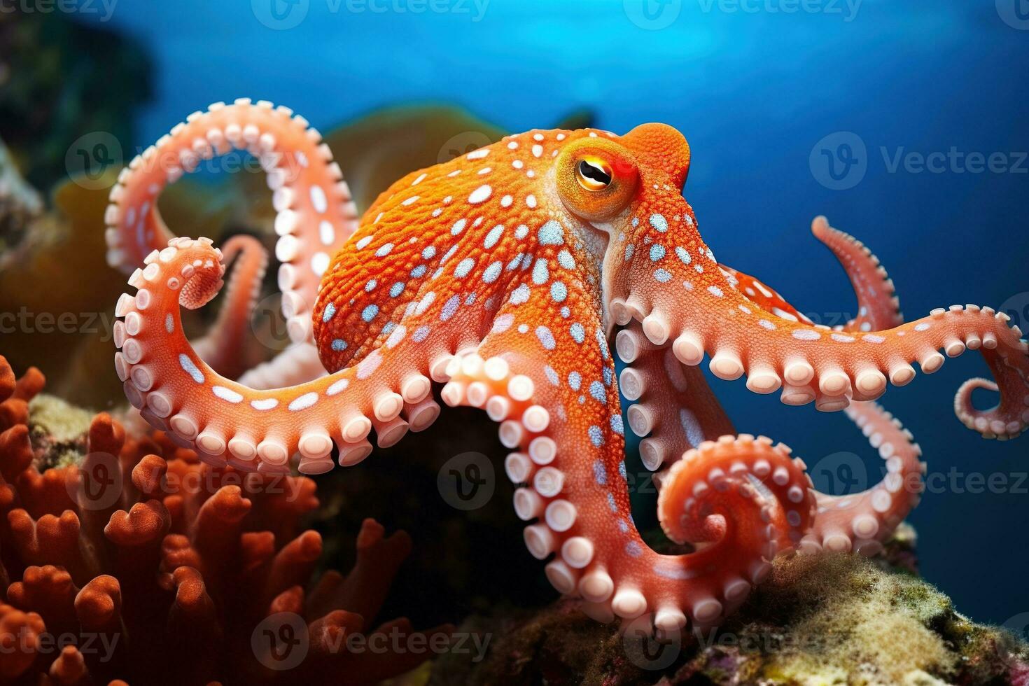 ai gegenereerd Octopus Aan de bodem van de zee. detailopname. foto