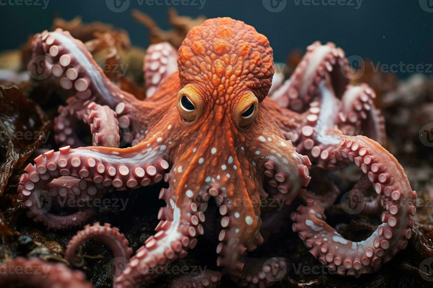 ai gegenereerd Octopus Aan de bodem van de zee. detailopname. foto