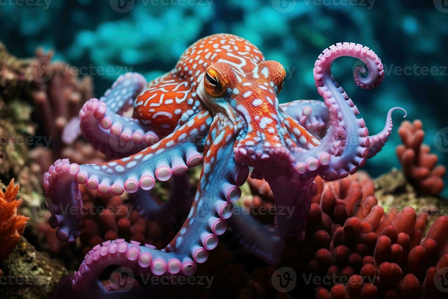 ai gegenereerd Octopus Aan de bodem van de zee. detailopname. foto