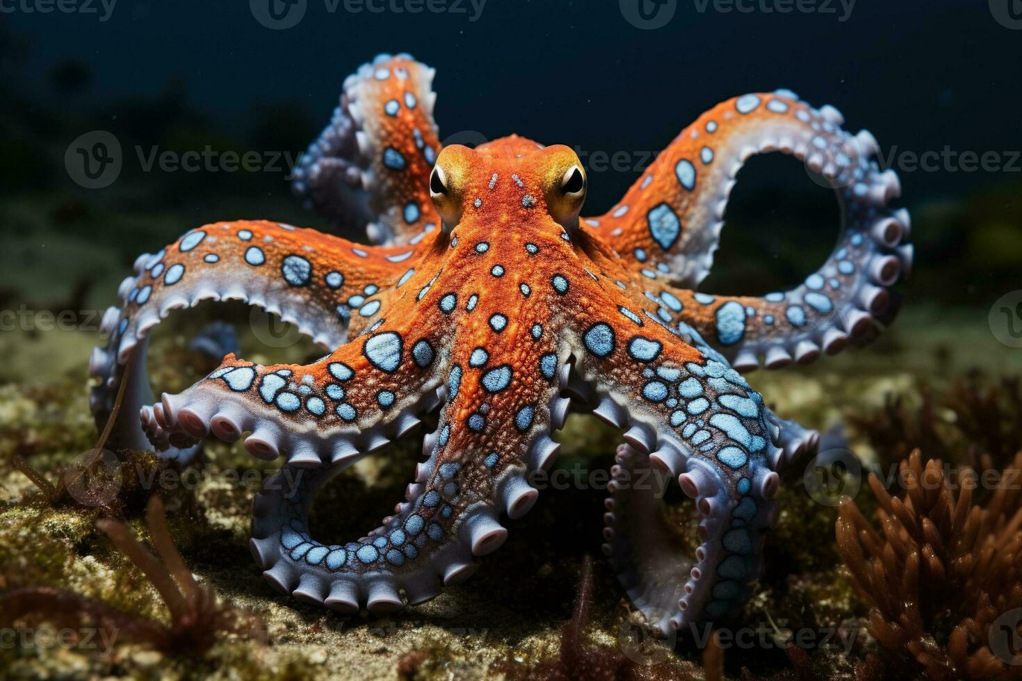 ai gegenereerd Octopus Aan de bodem van de zee. detailopname. foto