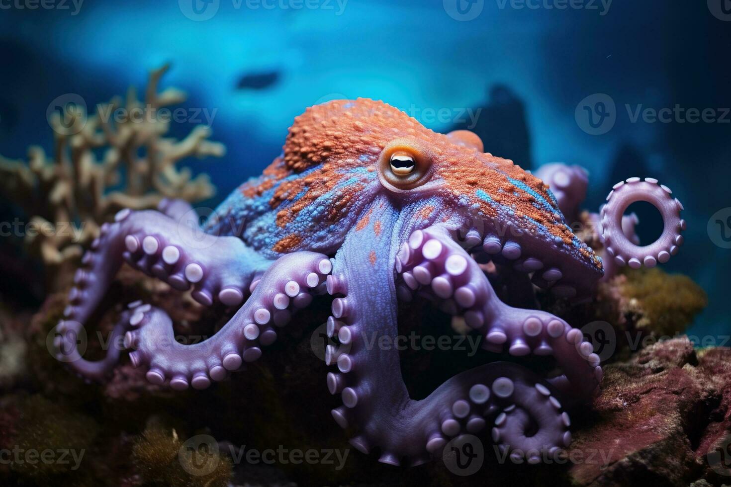 ai gegenereerd Octopus Aan de bodem van de zee. detailopname. foto