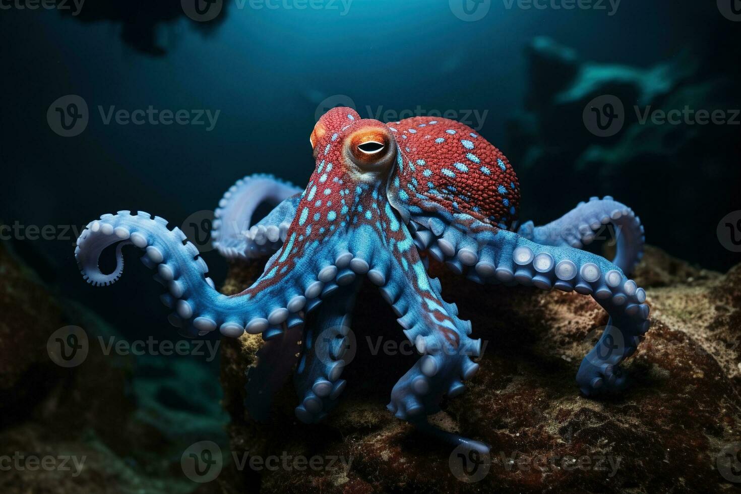 ai gegenereerd Octopus Aan de bodem van de zee. detailopname. foto