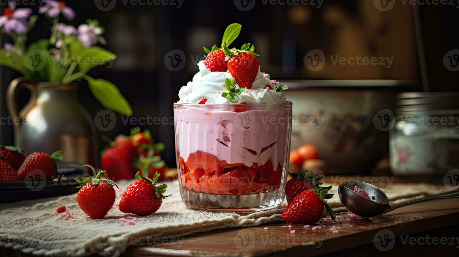 ai gegenereerd smoothie fruit toetje Aan de tafel ai generatief foto