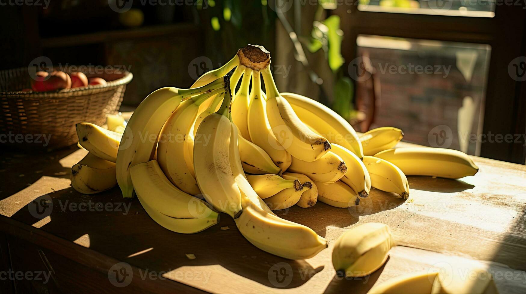 ai gegenereerd portret banaan Aan de tafel met licht blootstelling ai generatief foto