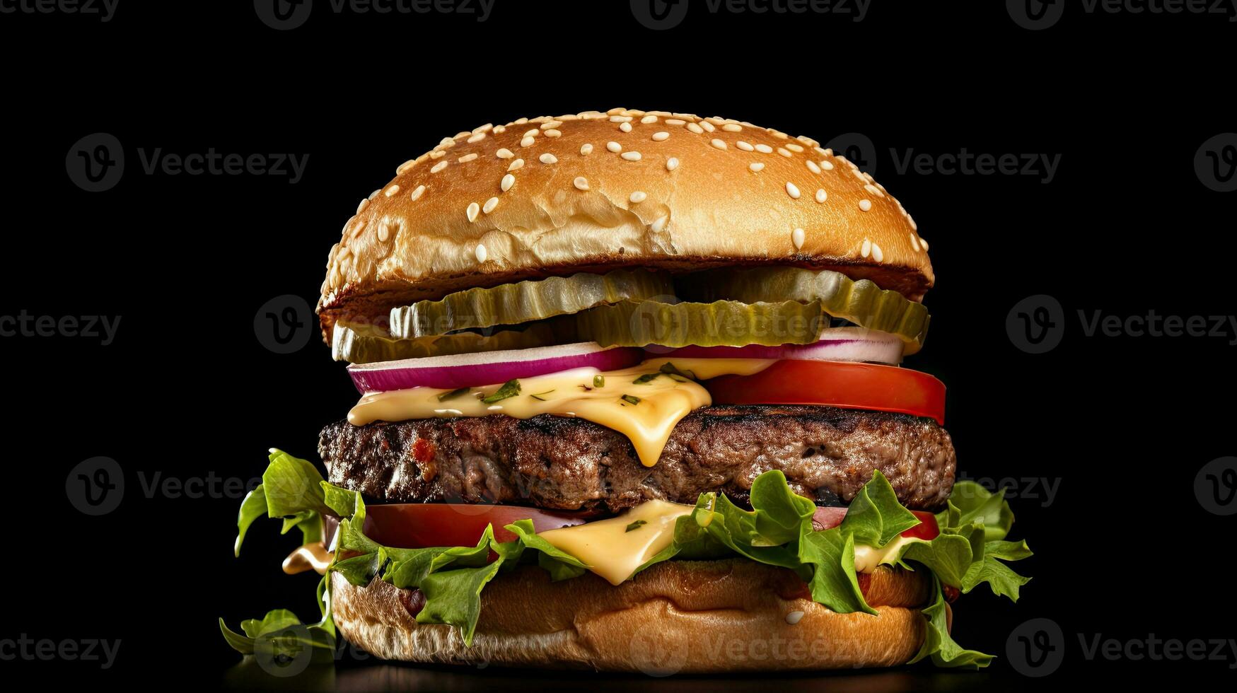ai gegenereerd heerlijk en sappig rundvlees hamburger ai generatief foto