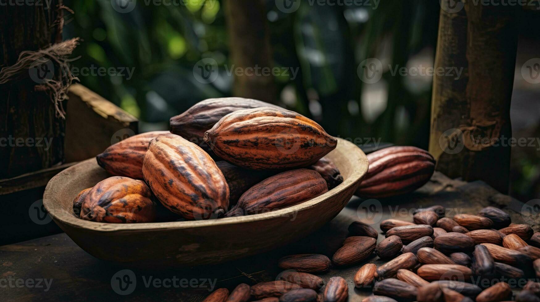 ai gegenereerd portret cacao fruit met licht blootstelling ai generatief foto