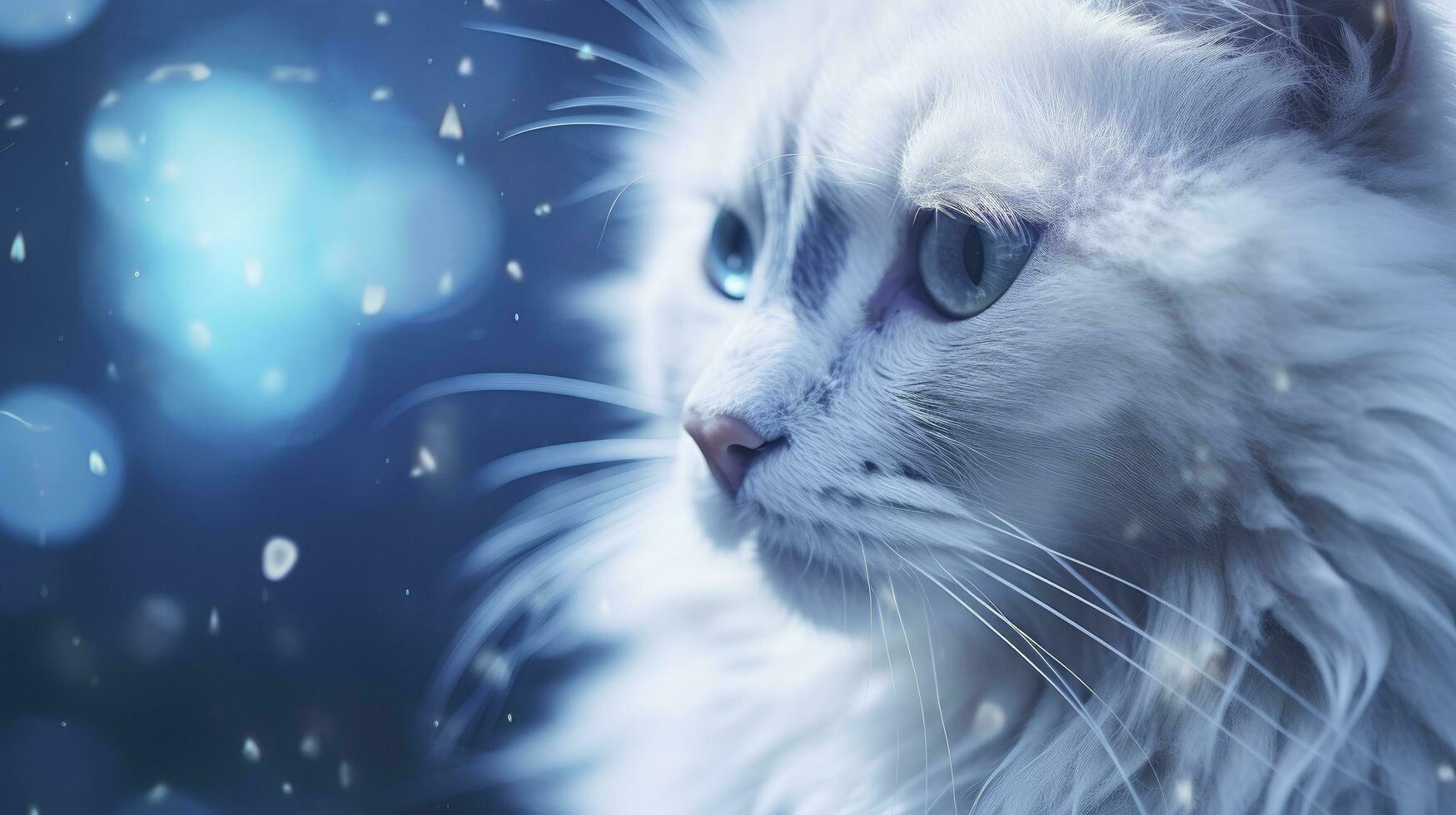 ai gegenereerd een schattig pluizig kat met helder blauw ogen staren buiten foto