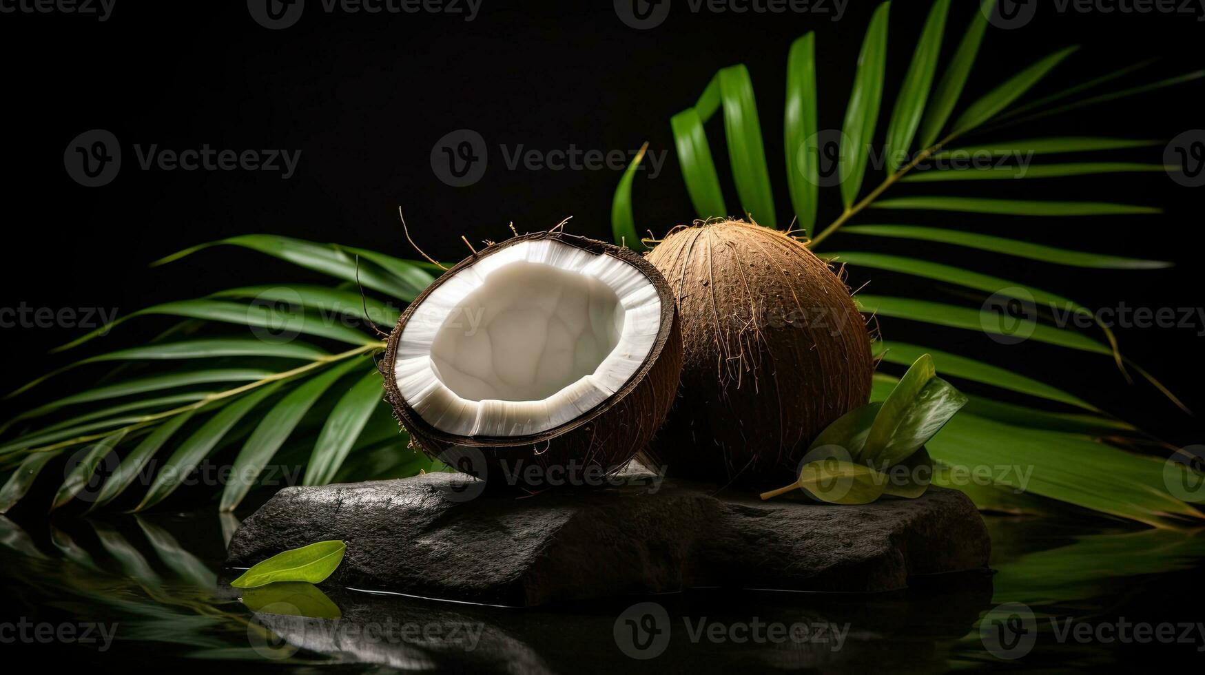 ai gegenereerd vers kokosnoot fruit met blad ai generatief foto