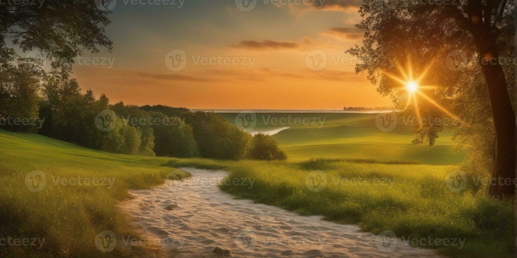 ai gegenereerd mooi van zonsondergang met landschap achtergrond foto