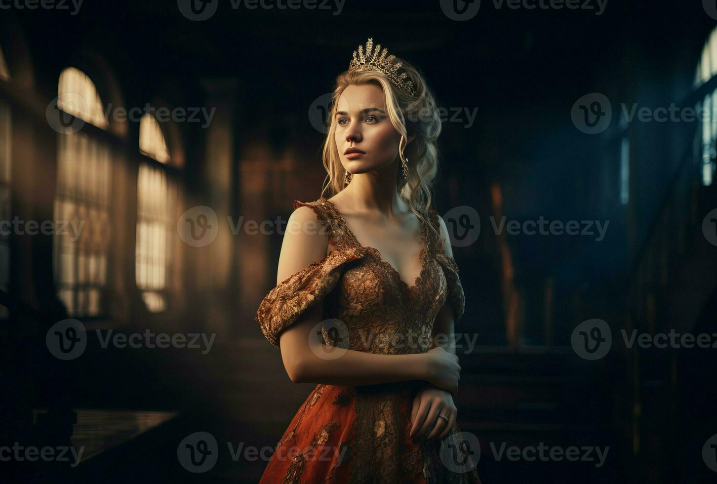 koningin met blond haar- in Koninklijk jurk. genereren ai foto