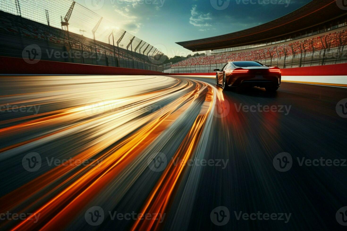 ai gegenereerd snel tempo racing concept wazig spoor, draaien verkeer, dynamisch bokeh foto