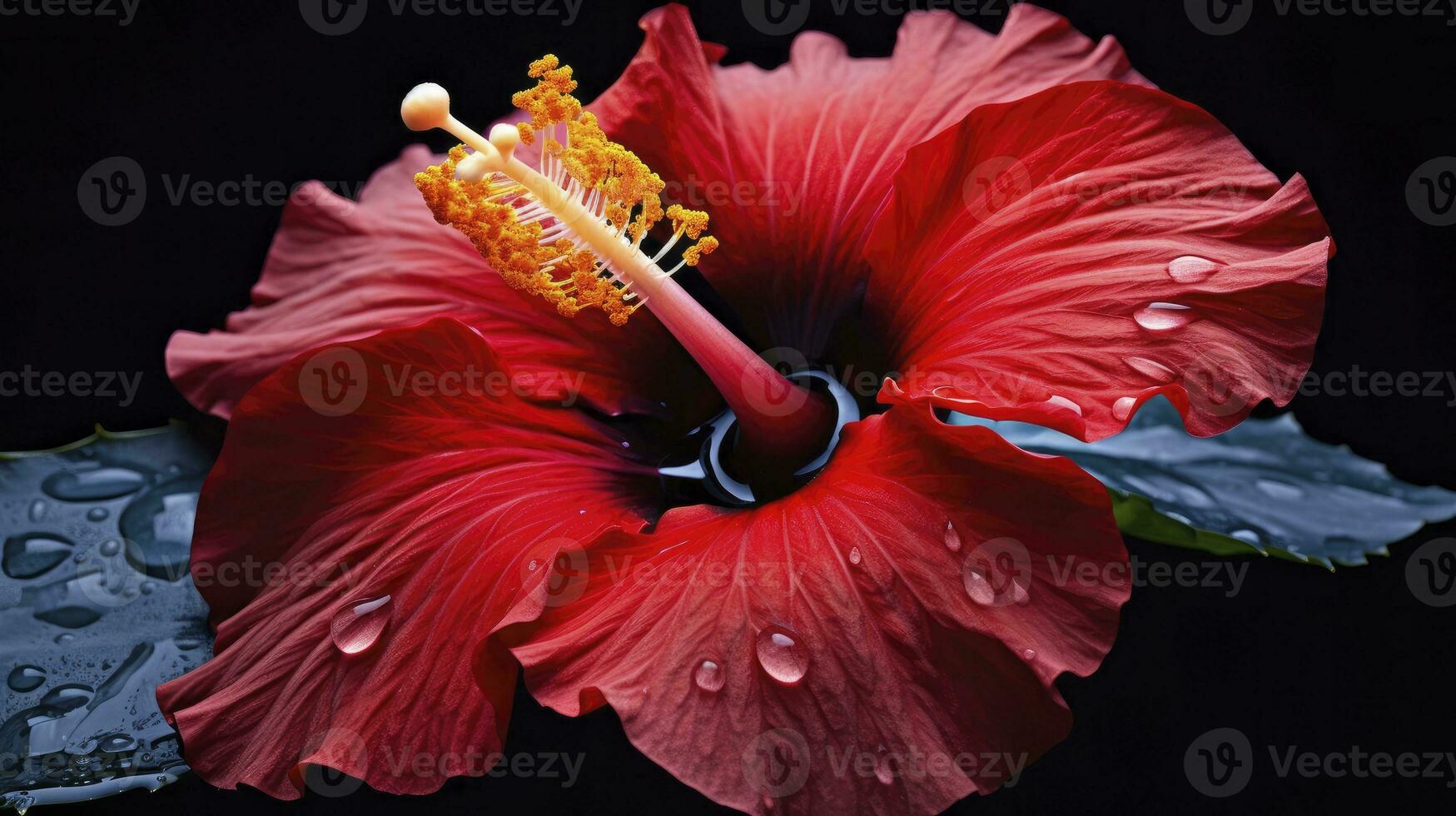 ai gegenereerd een hibiscus bloem met een zwart achtergrond.ai gegenereerd. foto