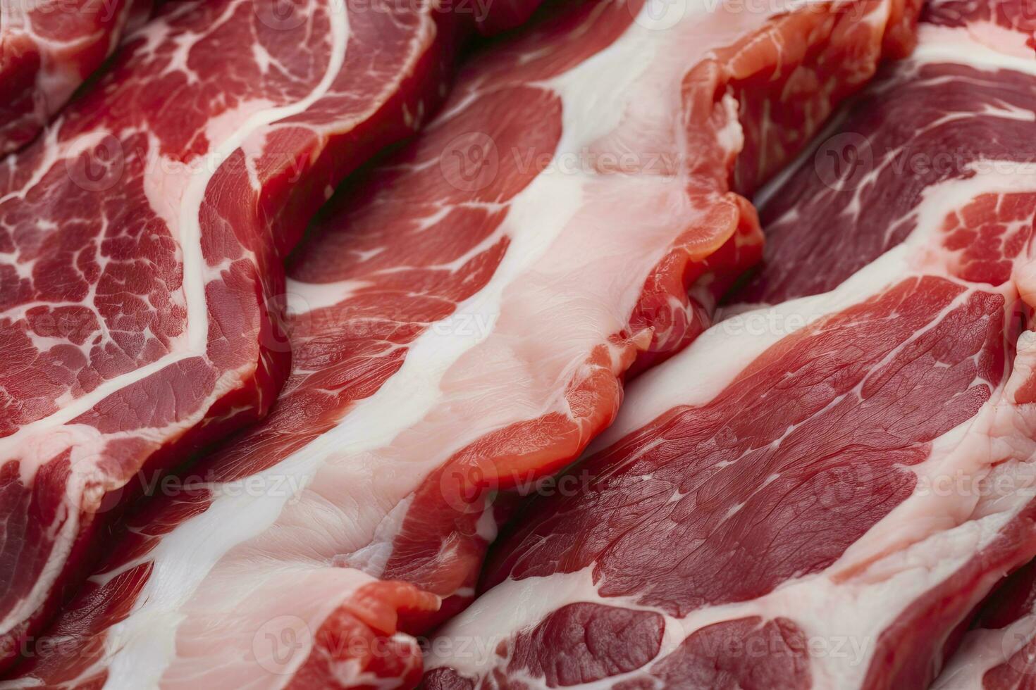 ai gegenereerd macro schot van varkensvlees vlees. vlees getextureerde achtergrond. rundvlees steak is rauw en sappig. ai gegenereerd foto