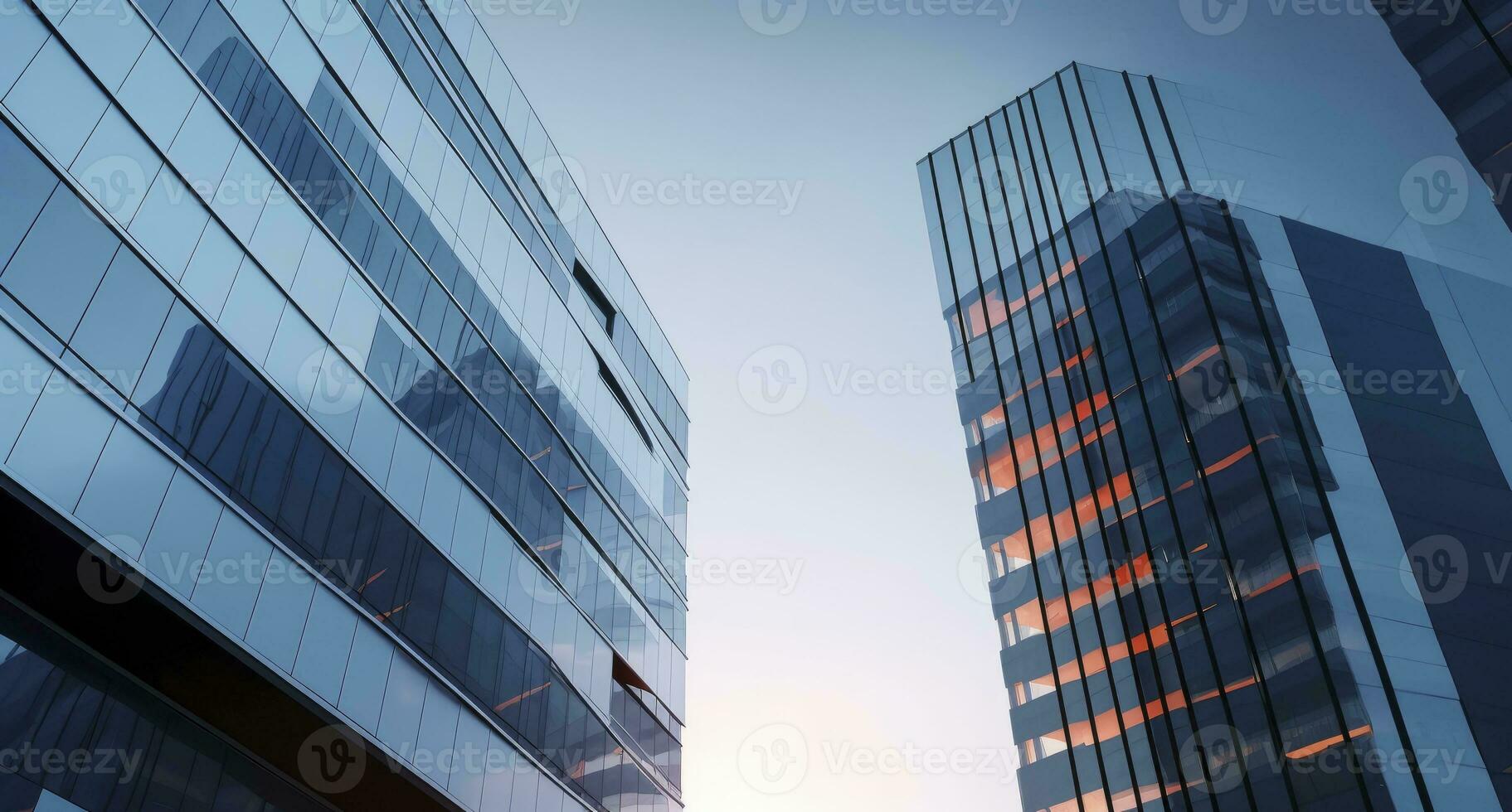 ai gegenereerd twee modern gebouwen met glas ramen. architectuur ontwerp van gebouwen. ai gegenereerd foto