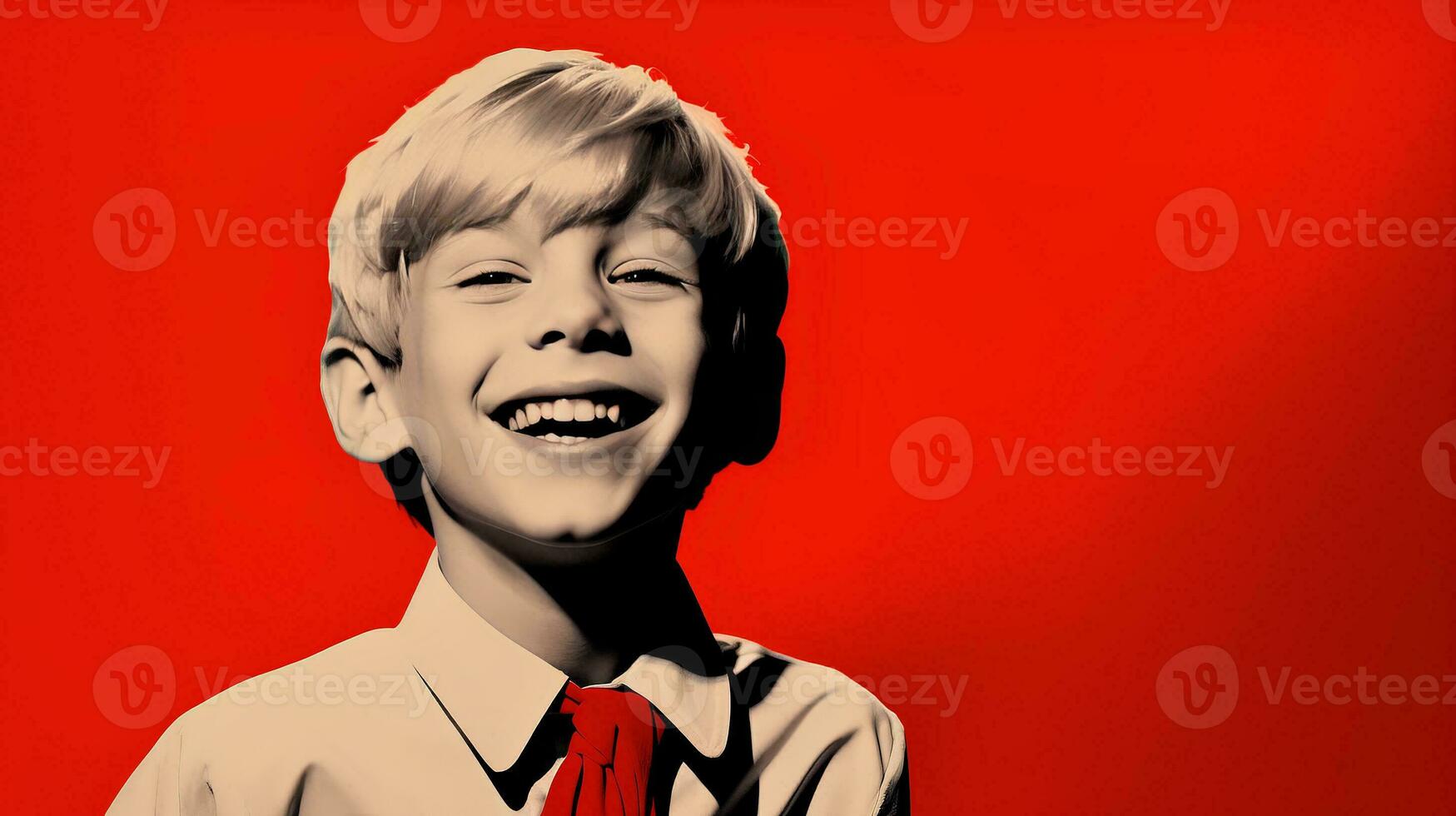 ai gegenereerd jong jongen glimlachen in rood stropdas foto