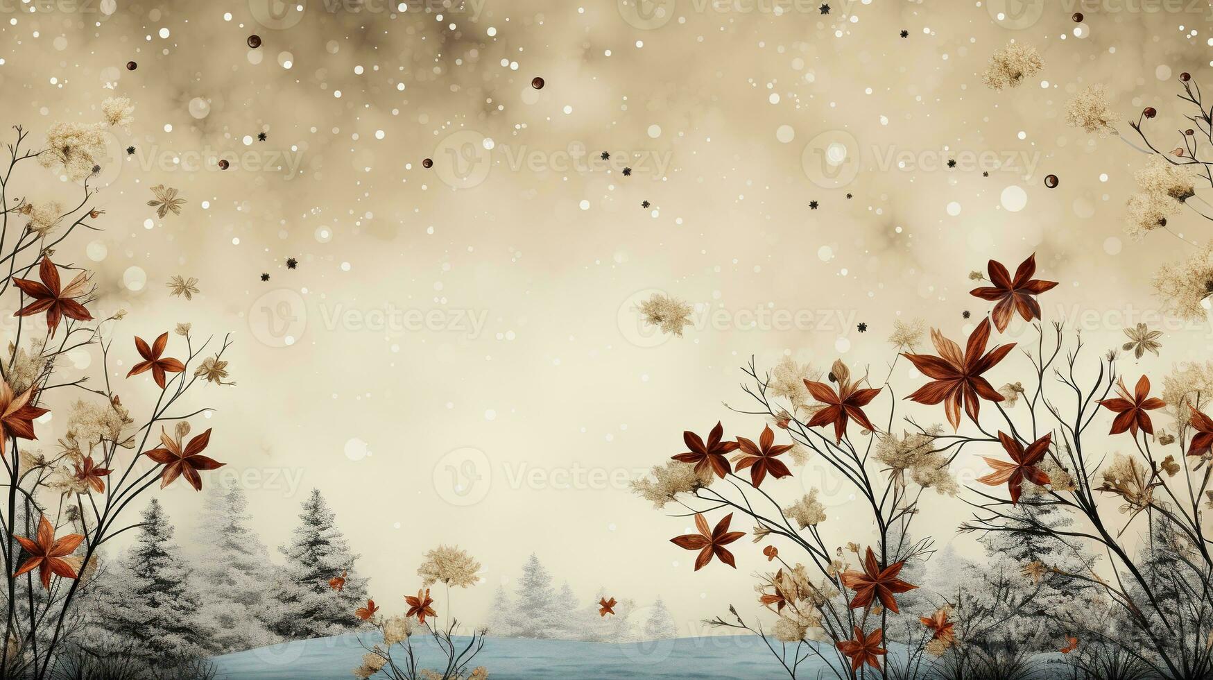 ai gegenereerd minimalistisch winter achtergrond in beige tinten met dun takken en bloemen. hoog kwaliteit foto